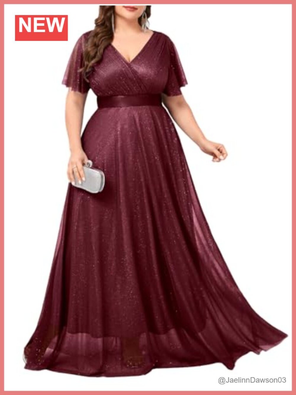Plus Size Formal Evening Gown Ruffle Sleeve A-Line Wedding Guest Dress